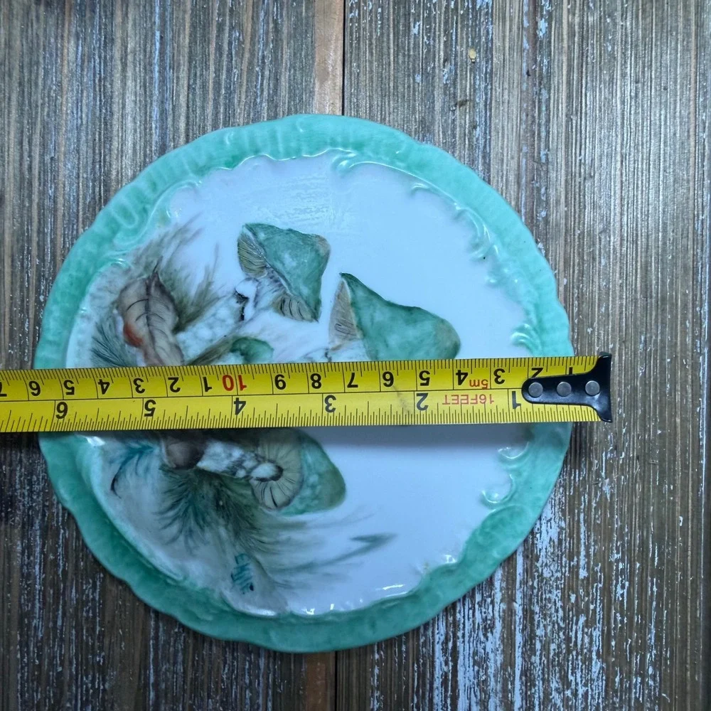 Vintage Mushroom Decorative Plate Painted Green Fairycore Cottagecore Whimsical